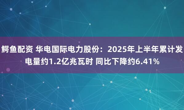 鳄鱼配资 华电国际电力股份：2025年上半年累计发电量约1.2亿兆瓦时 同比下降约6.41%